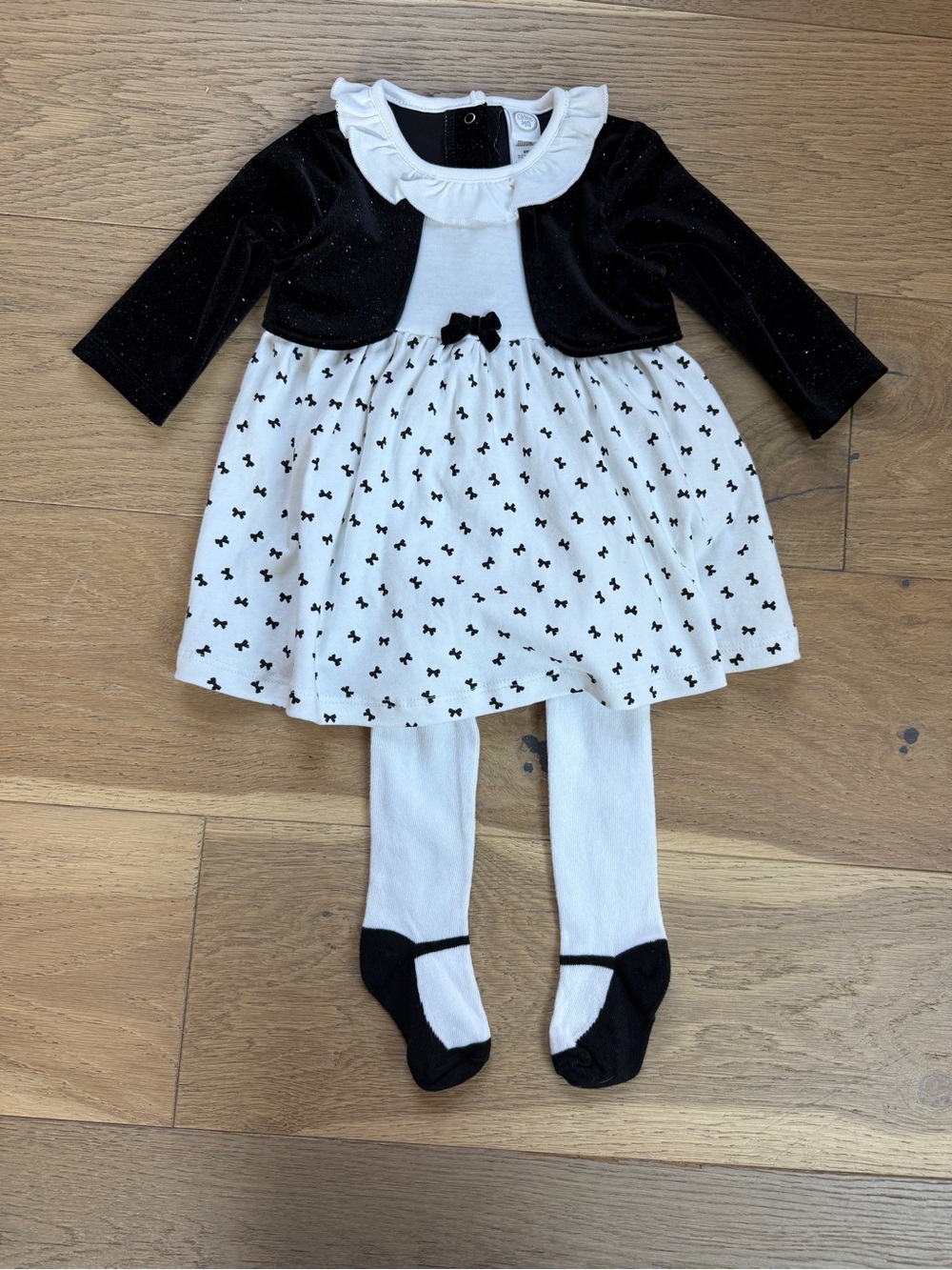 Little Me Black and White Bow Dress with Tights